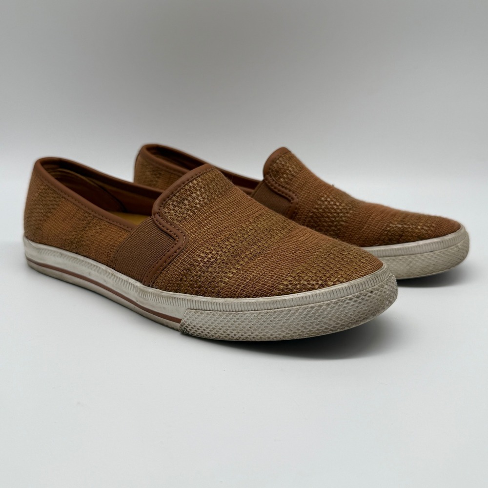 Lauren Ralph Lauren Jinny Sneakers Womens 6.5 Tan Woven Slip On Shoes Logo